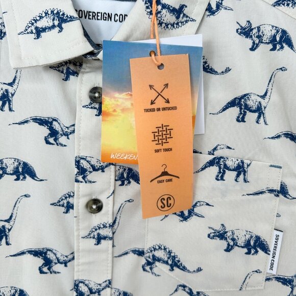 Sovereign Code Dinosaur Print Cotton Button Down Short Sleeve Shirt NWT (7) - Picture 10 of 14